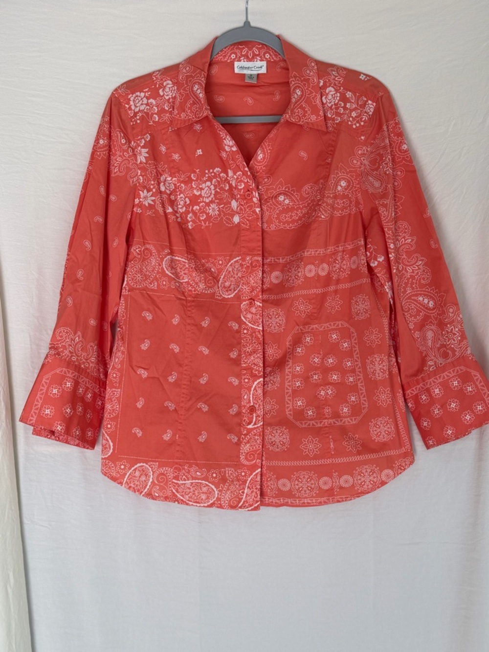 Coldwater Creek Coral Bandana Print Button-Down Shirt